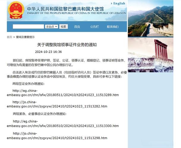 中国驻黎巴嫩大使馆:即日起暂停受理护照、签证等业务