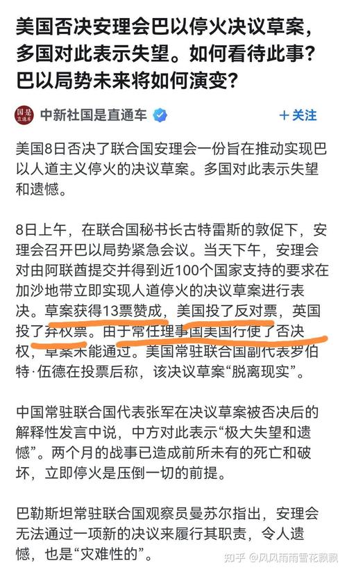 外媒称美涉巴以局势决议草案没有呼吁停火内容
